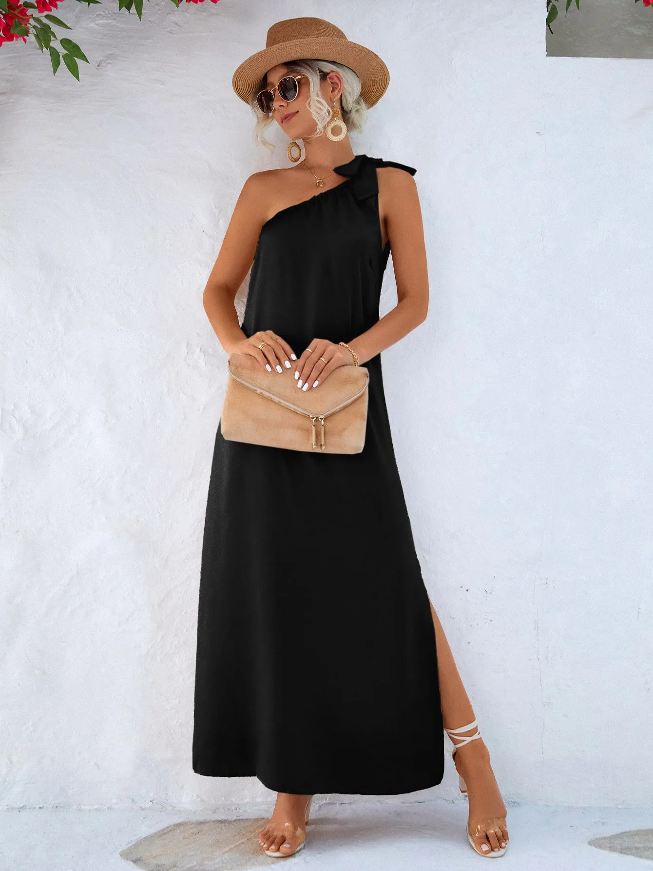 Wedding Guests / One-Shoulder Slit Maxi Dress