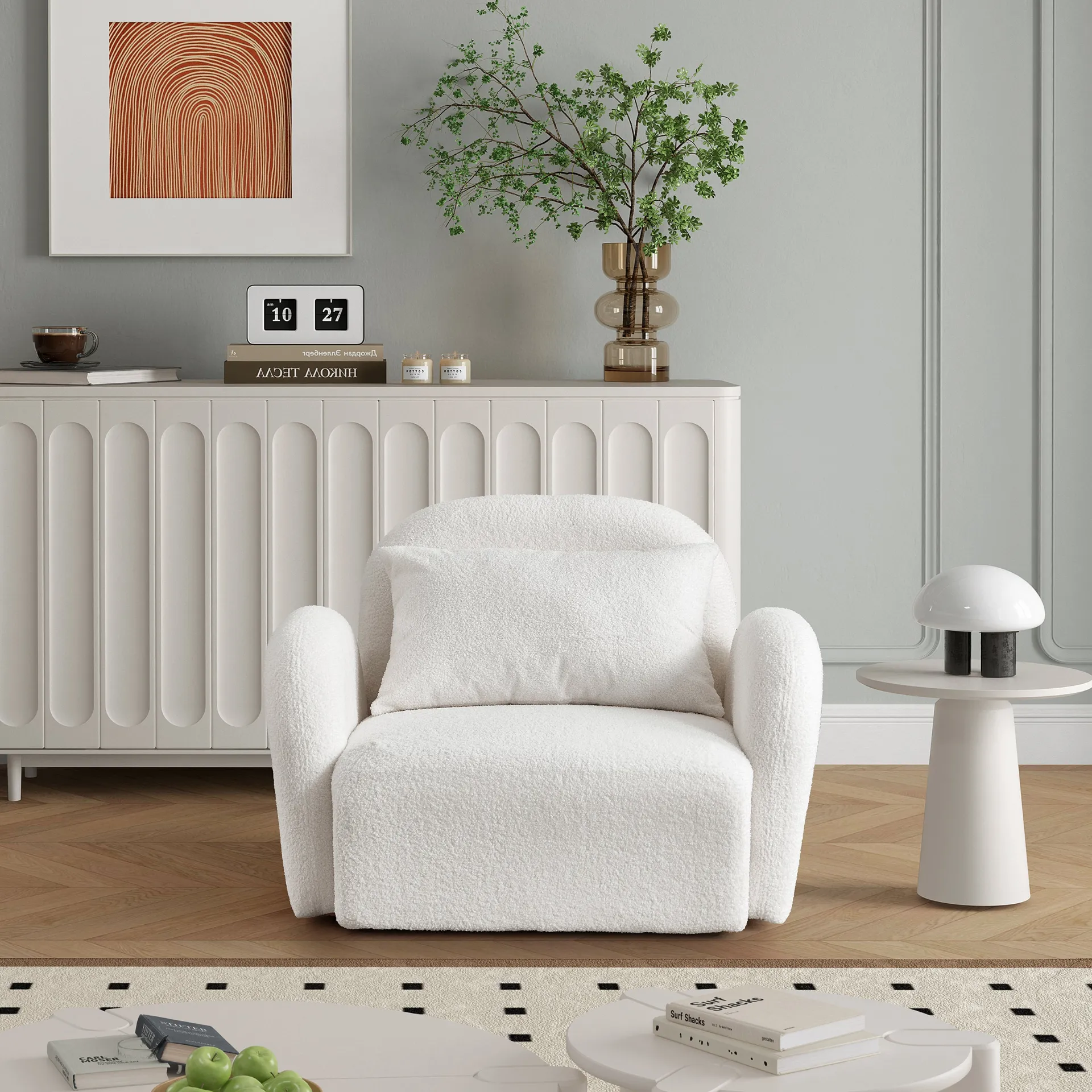 White Modern Luxury Lazy Sofa Chair Teddy Fabric