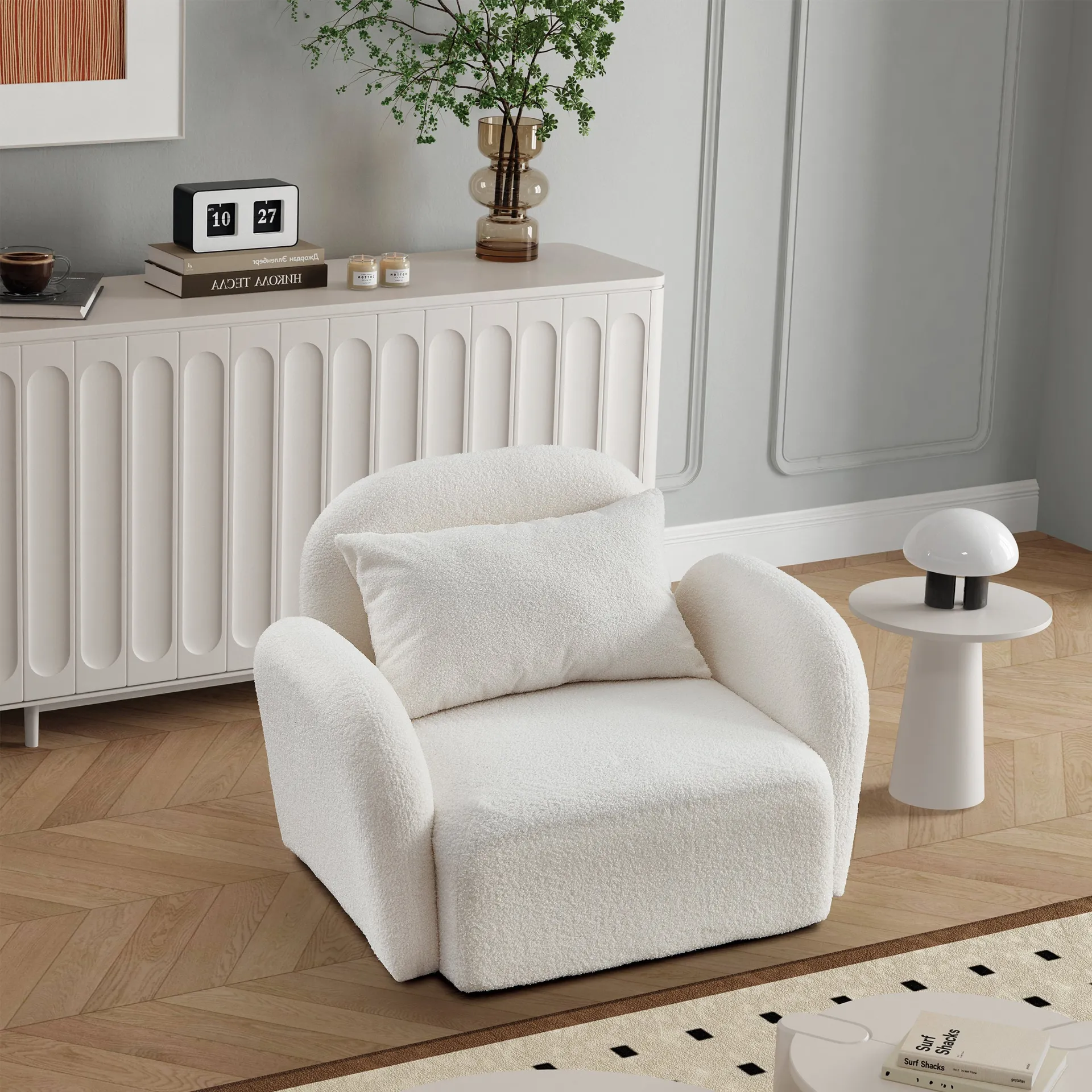 White Modern Luxury Lazy Sofa Chair Teddy Fabric