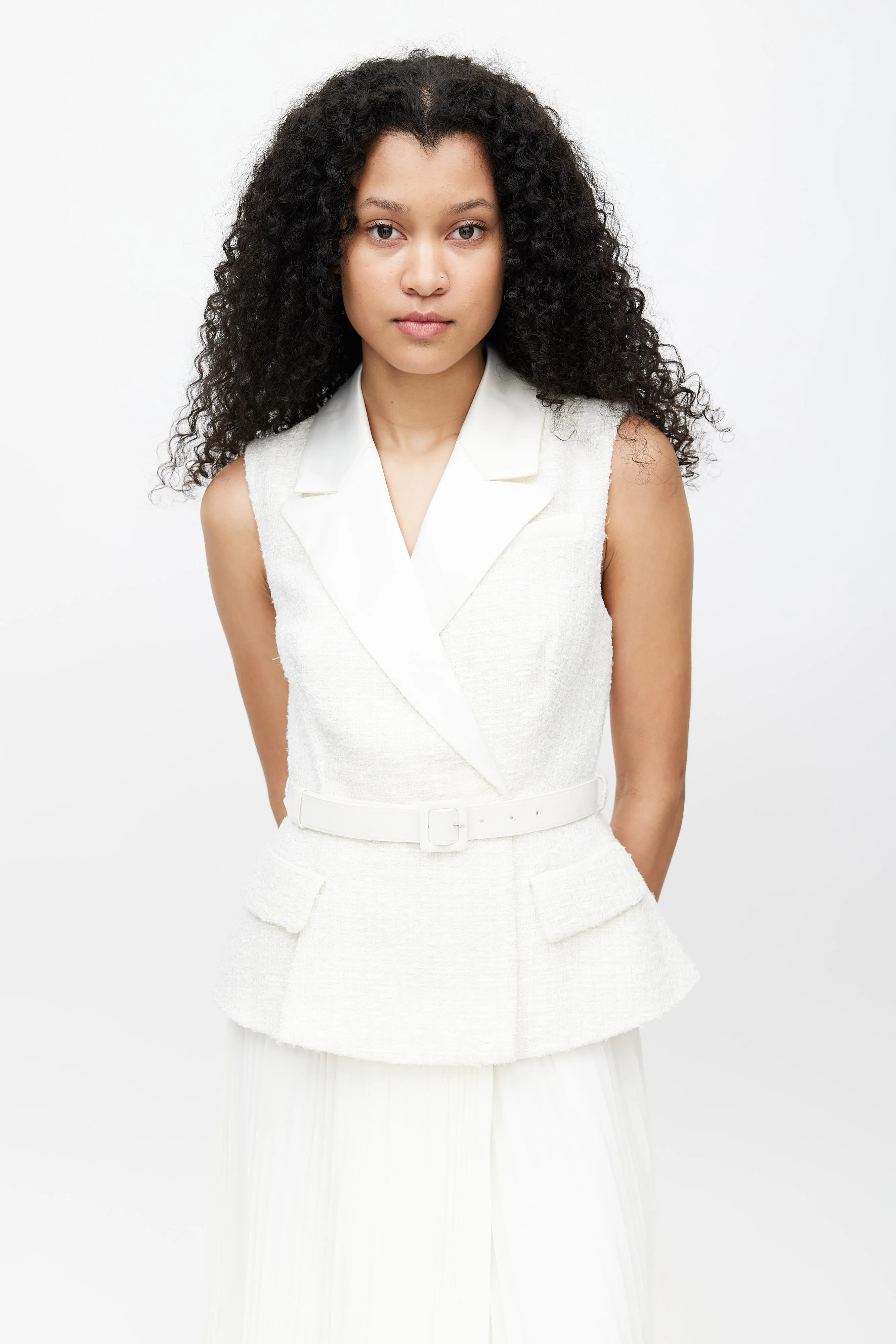 White Sleeveless Tailored Wrap Dress
