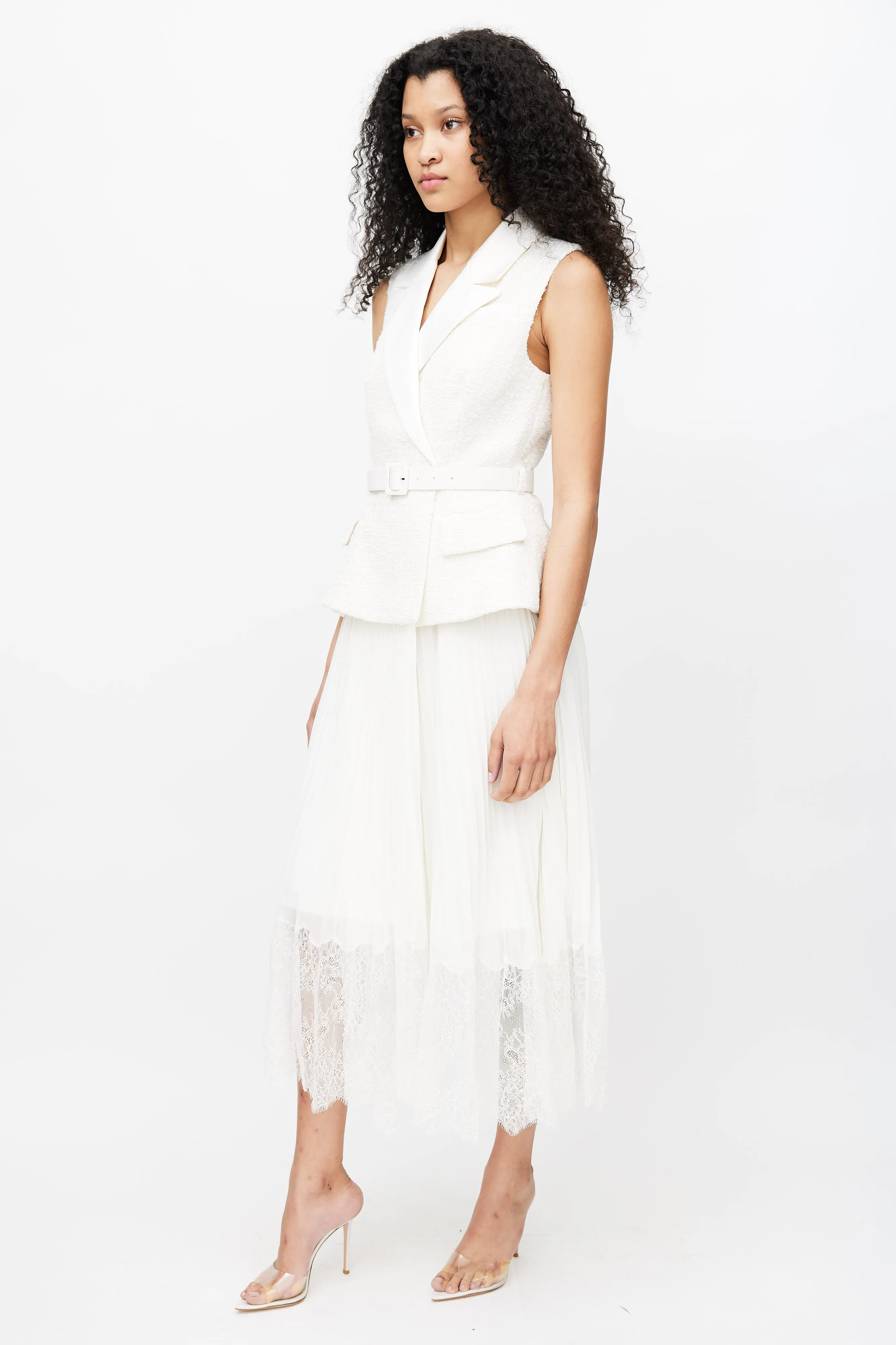 White Sleeveless Tailored Wrap Dress