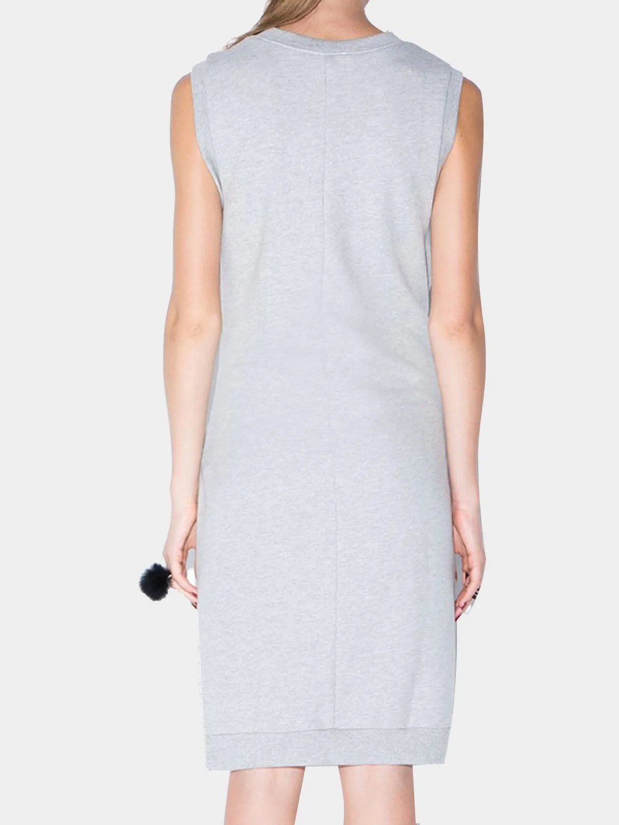 Wholesale Grey V-Neck Sleeveless Plain Shirt Dress