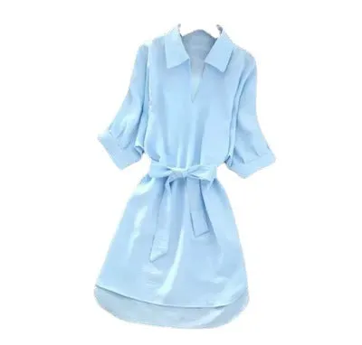 Women Mid-Length Summer Korean Plus Size Loose Tops Slim-Look V-Neck Dress