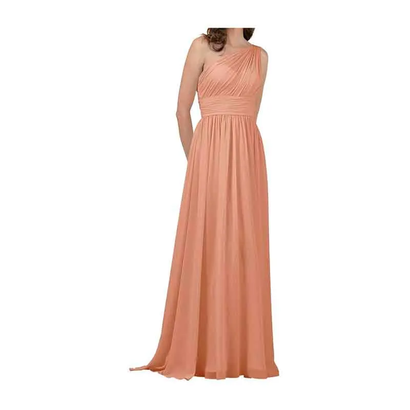 Women One Shoulder Bridesmaid Dresses Chiffon Long Maxi Formal Party Dress