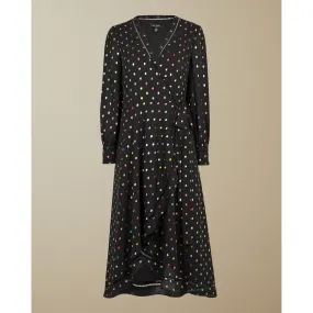Women Tanise-Long Sleeve Metallic Fleck Wrap Dress - Black