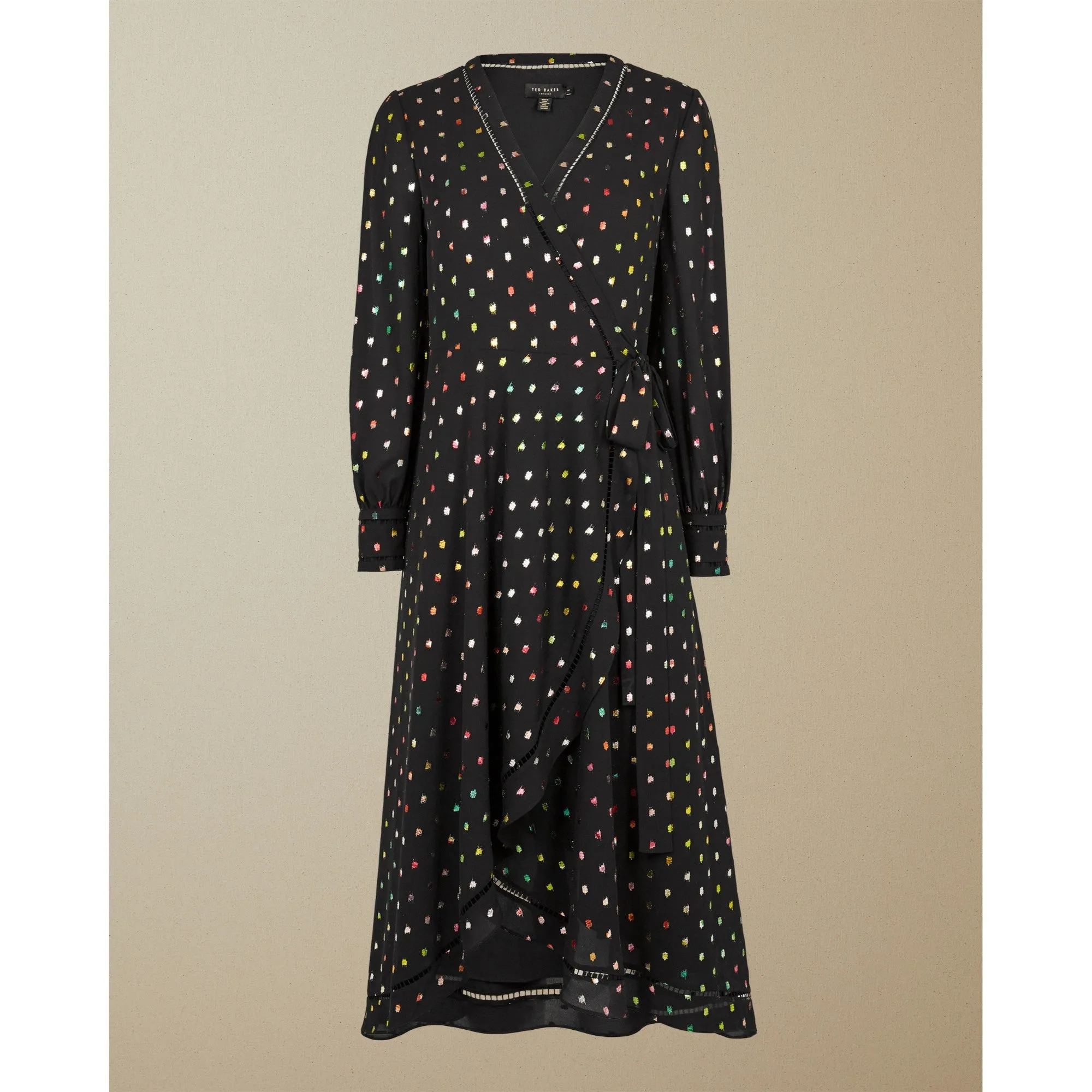 Women Tanise-Long Sleeve Metallic Fleck Wrap Dress - Black