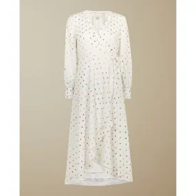 Women Tanise-Long Sleeve Metallic Fleck Wrap Dress - Ivory
