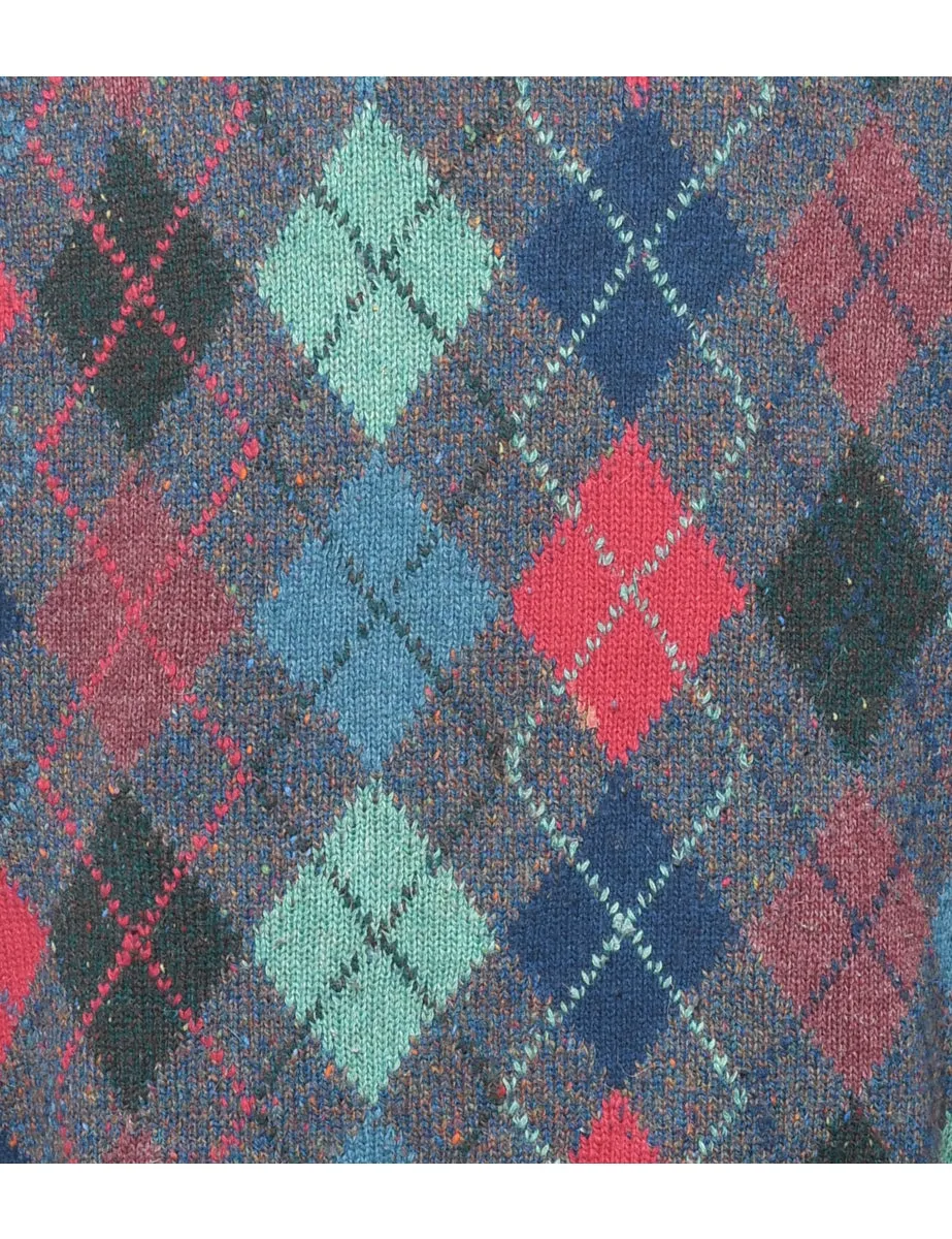 Wool Argyle Jumper - L