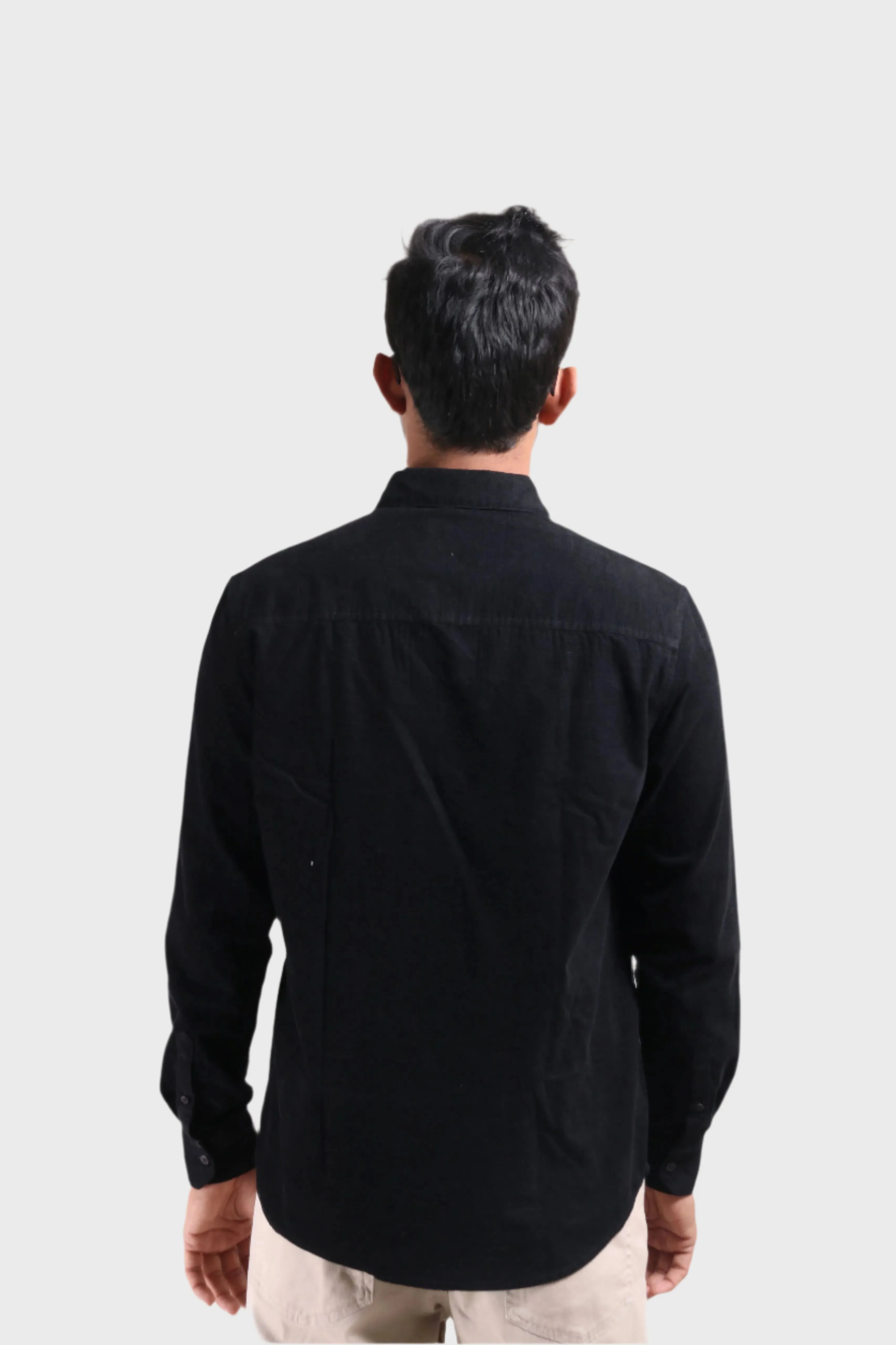 XKIND MEN'S BLACK FINE CORDUROY REGULAR FIT SHIRT