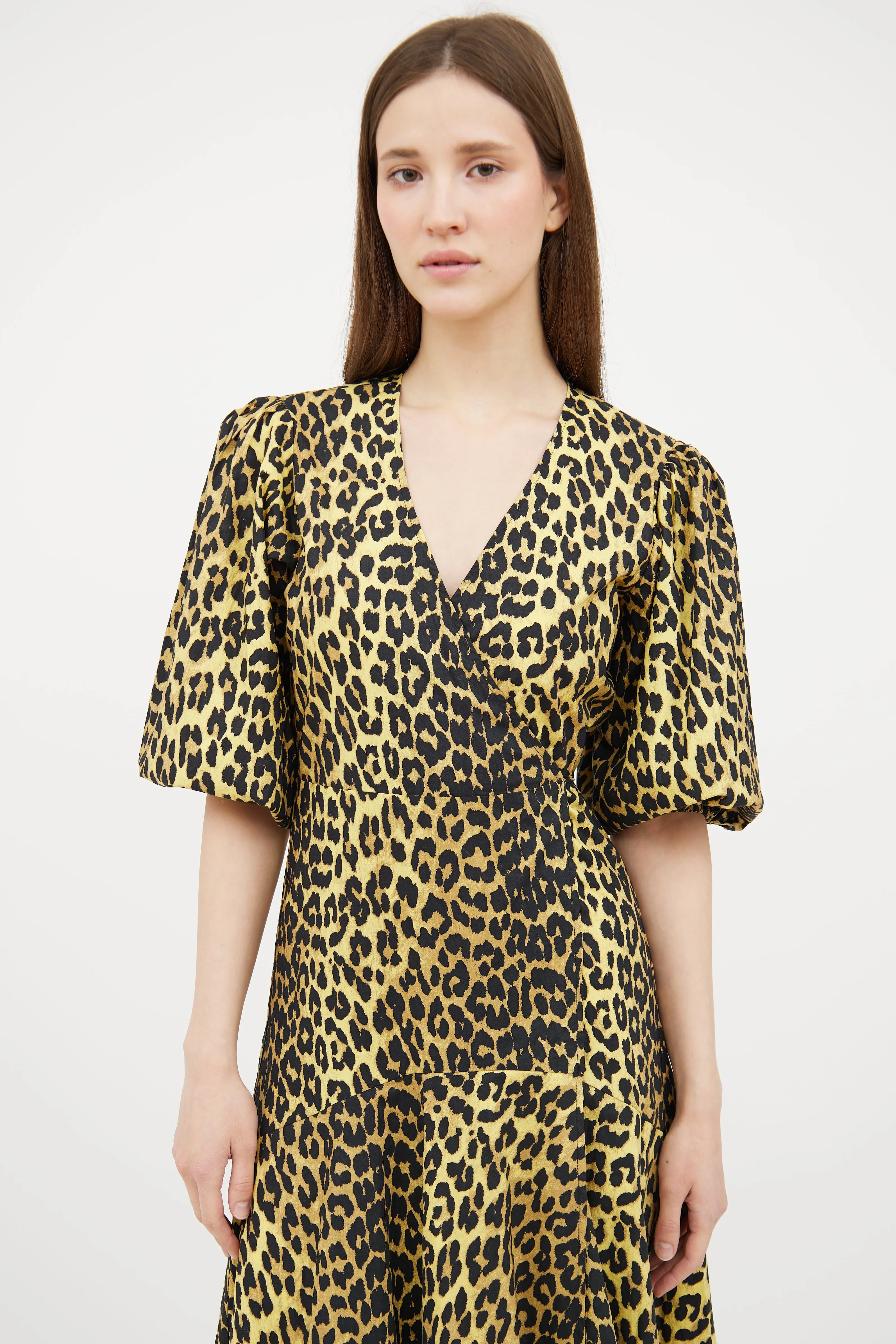 Yellow & Black Patterned Wrap Dress