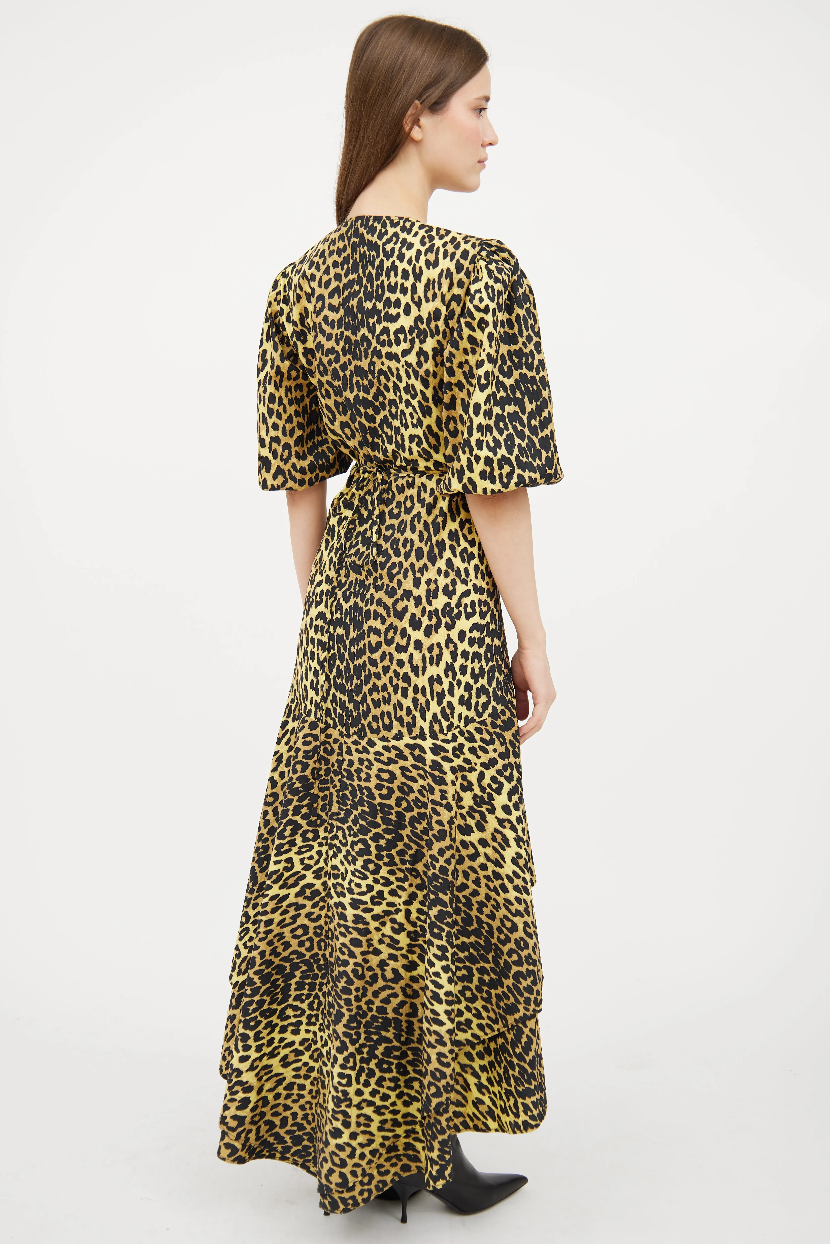 Yellow & Black Patterned Wrap Dress