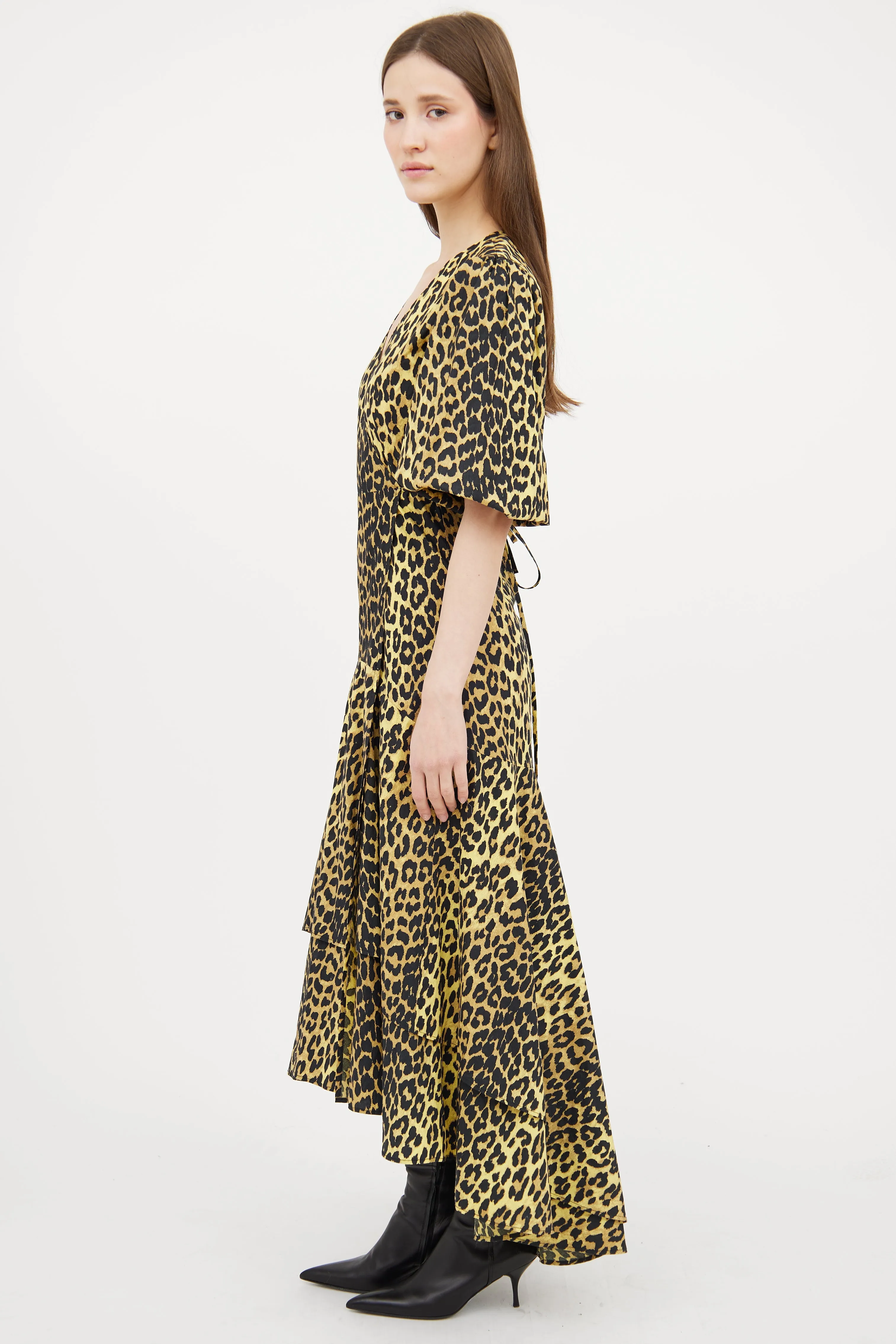 Yellow & Black Patterned Wrap Dress