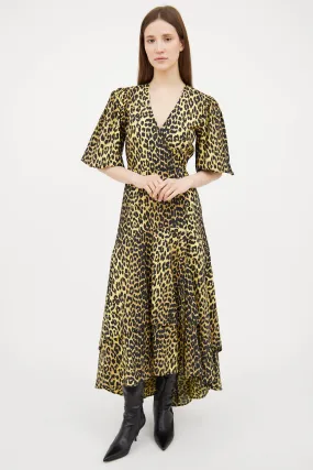 Yellow & Black Patterned Wrap Dress