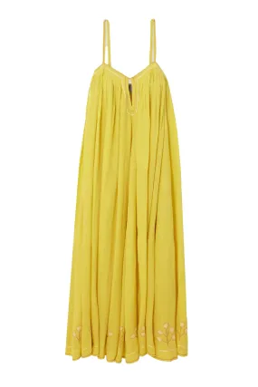 Zenobia Pintucked Embroidered Linen Maxi Dress